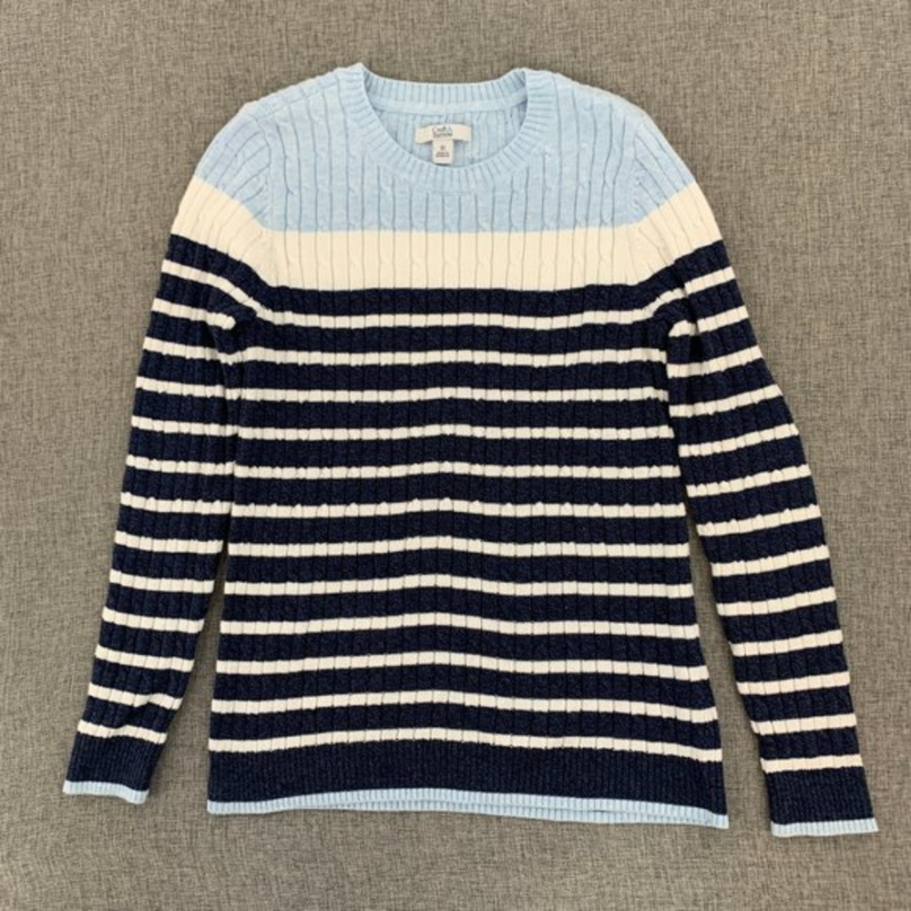 Croft & Borrow Women's‎ Knit Sweater Pull Over XS Long Sleeve Navy Blue Sky Blue
